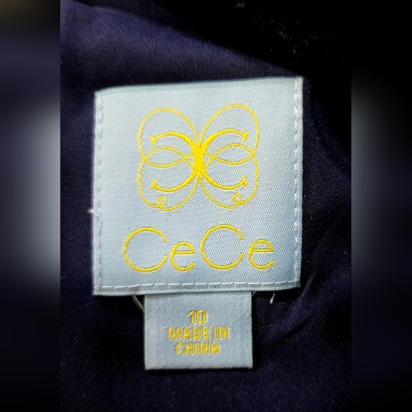 NWT-CeCe-Navy Blue & Black,Collared,Scalloped Hem Dress-Size 10 - Picture 7 of 8